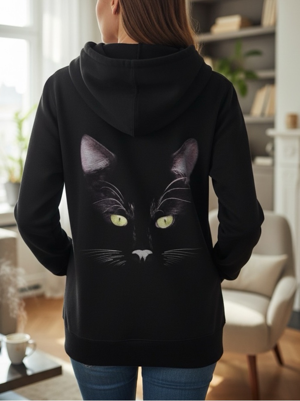 BRADFORD EXCHANGE Black Mysticool Cat Hoodie